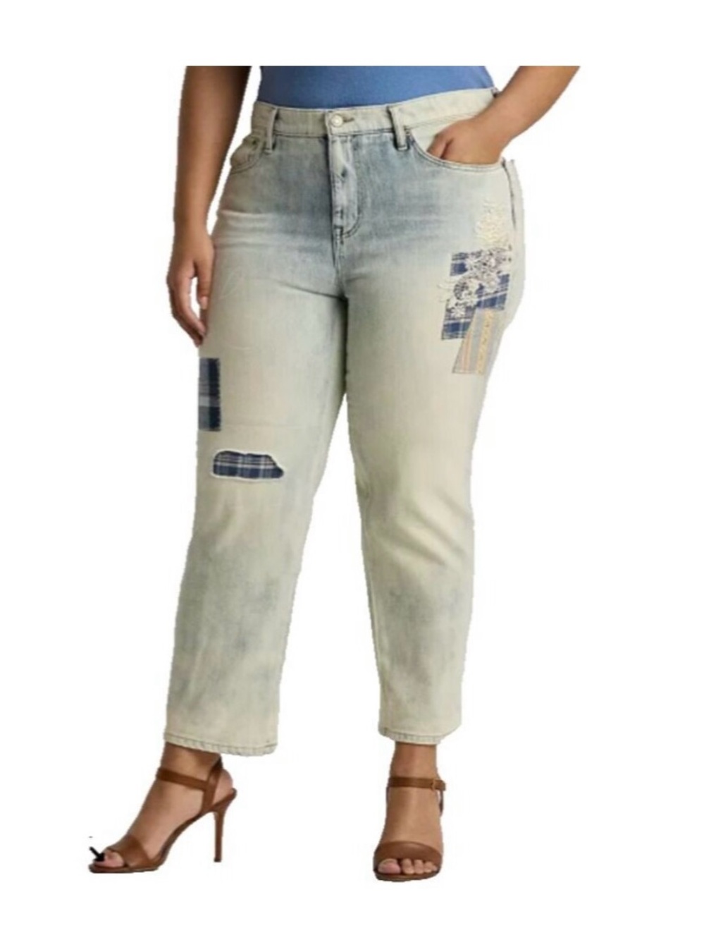Patchwork & Lace Plus Size Jeans(lightwash)